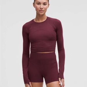 Lululemon Swiftly Tech Cropped Long Sleeve 2.0 Garnet Seamless Workout Top 6